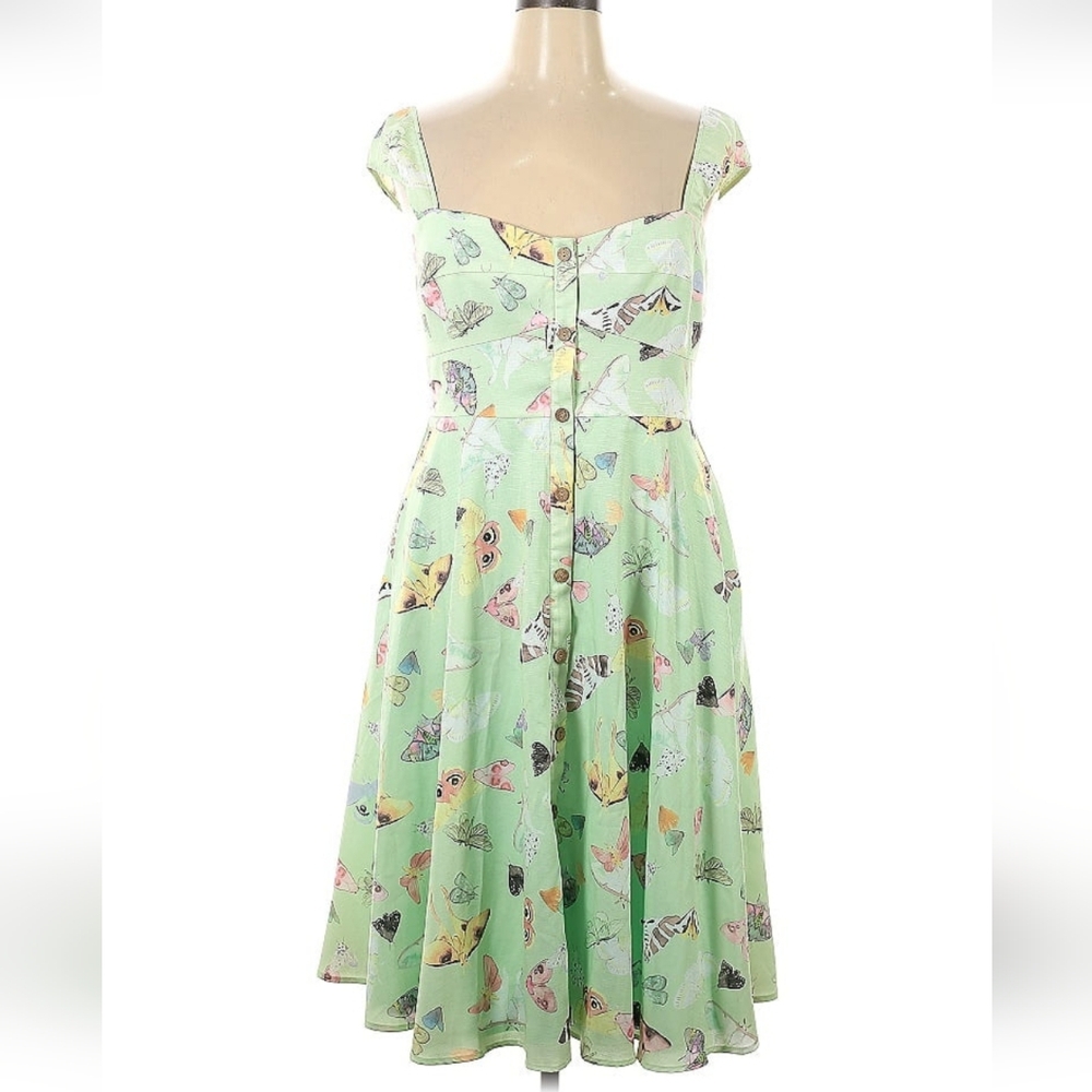 LAST CHANCE Modcloth Green Butterfly Print Dress Size 14